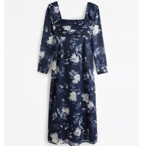 Abercrombie & fitch Emerson white blue maxi dress sheer long sleeve XS